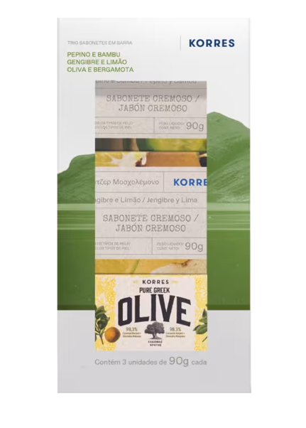 Kit Korres Sabonete Barra Pepino, Gengibre, Oliva, Bergamota
