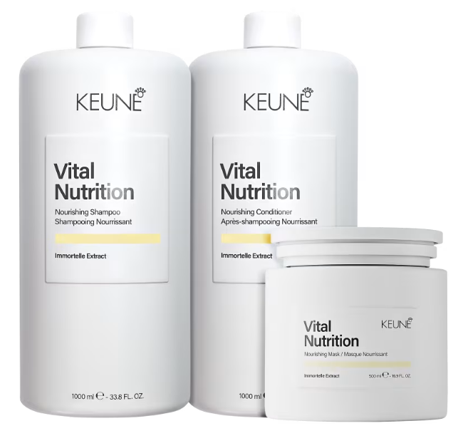 Keune Vital Nutrition Salon Trio Shampoo 1L + Condicionador 1L + Máscara 500ml