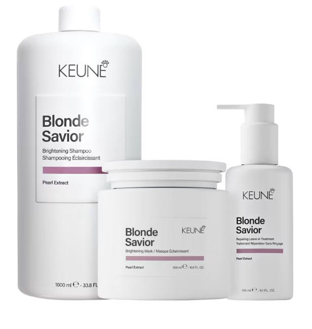 Keune Blonde Savior Shampoo Super Trio Shampoo 1L + Máscara 500ml + Leave in 150ml