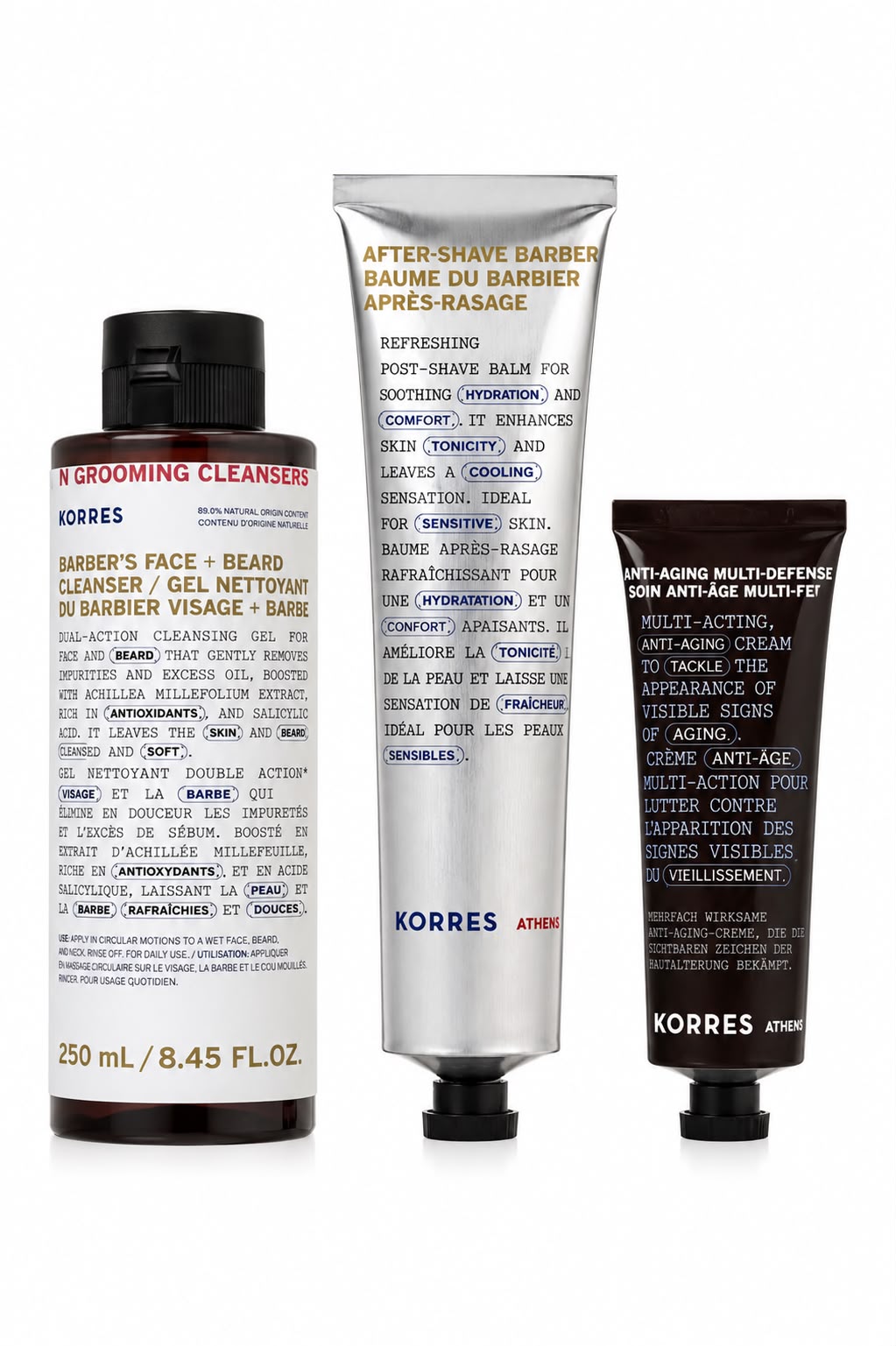 Korres - Kit Ritual Masculino - Gel de Limpeza 2x1 + Balm Pós Barba + Creme Anti Idade